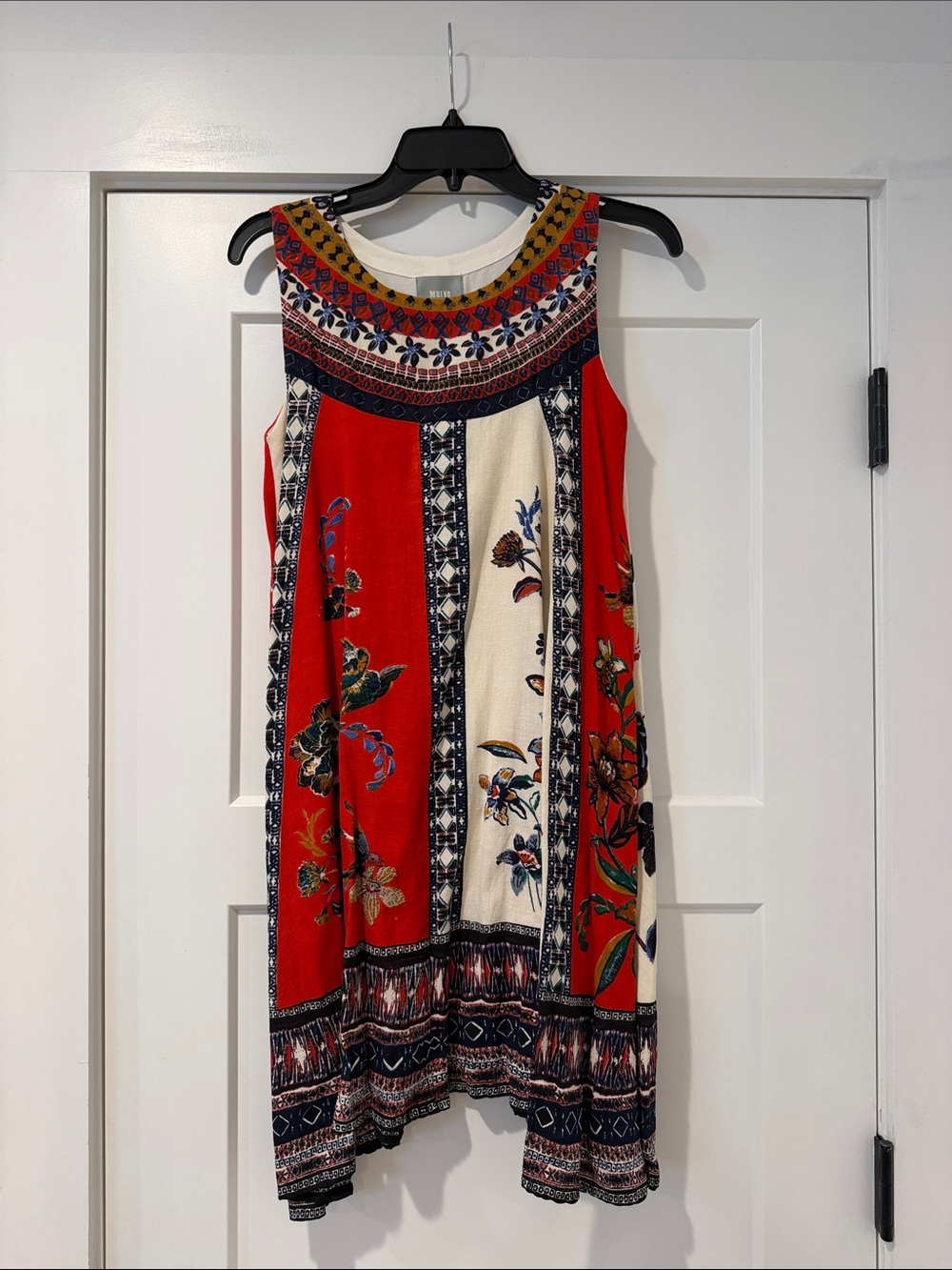 Maeve Red & Cream Floral Asymmetrical Boho Dress